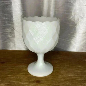 Milk Glass White Quilted Diamond Pattern Farmhouse Style Goblet
